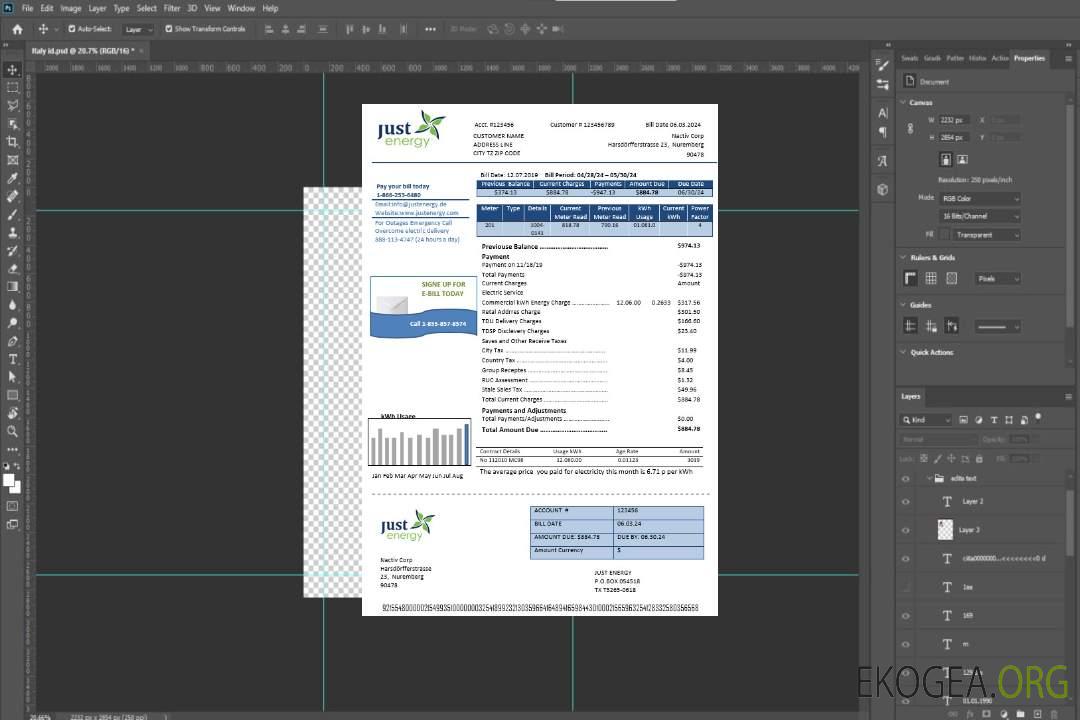 Modèle de facture de services publics d'entreprise Allemagne Just Energy aux formats Word et PDF template